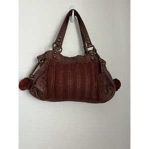 Isabelle Fiore Burgundy Red Leather Boho Bag Tassels Crochet Pom Poms Fa…